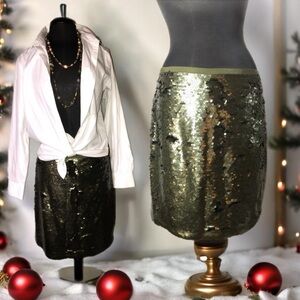 Matte Olive/Green sequined skirt. Zipper/hook & eye closure Festive!  - NWT